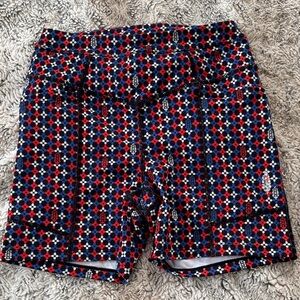 FP Movement by Free People Red and Blue Geometric Bike Shorts